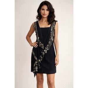 KAREN MILLEN Silk Beaded Sequin Mini Dress Asymmetric Party Formal Red Carpet 8